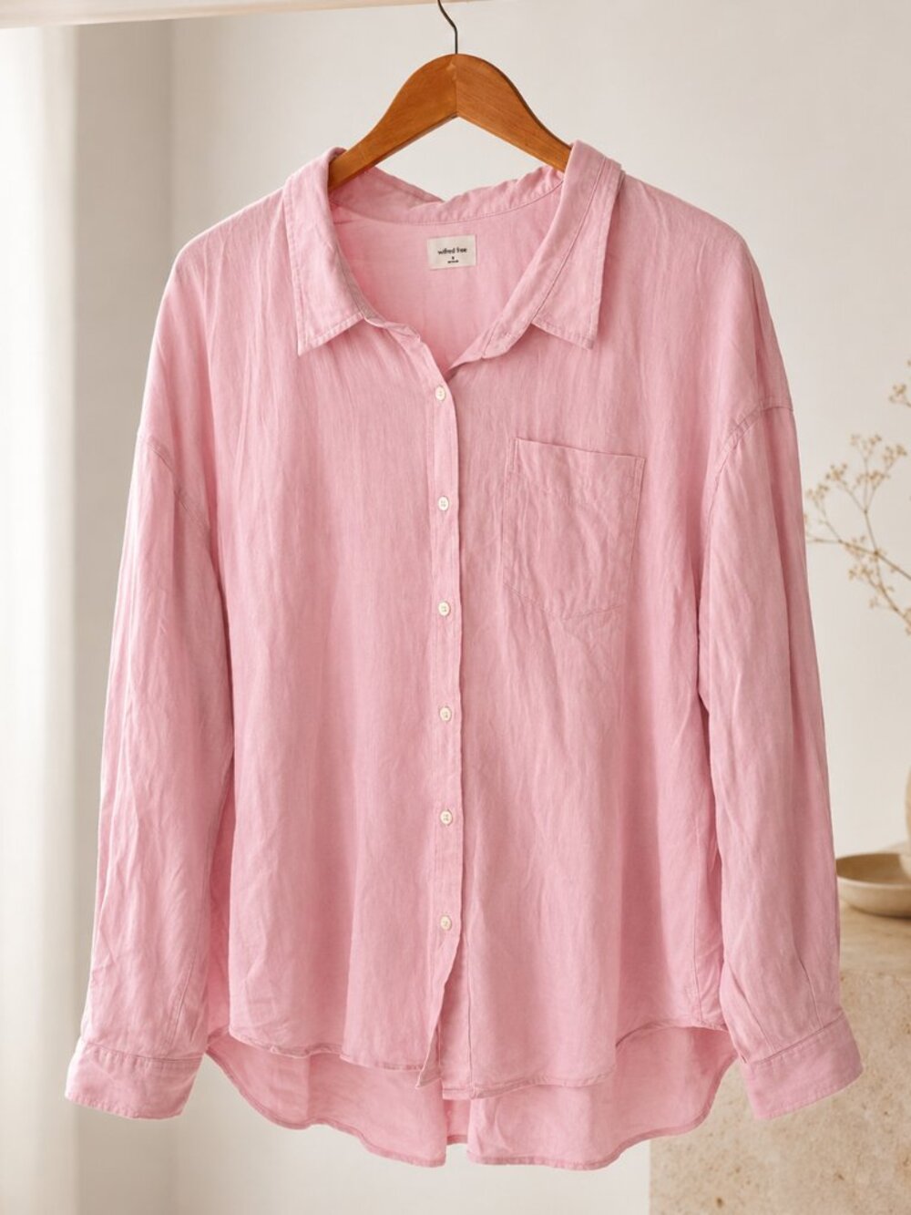 Wilfred Free Relaxed Linen Shirt Pink Button Down Aritizia Top Medium